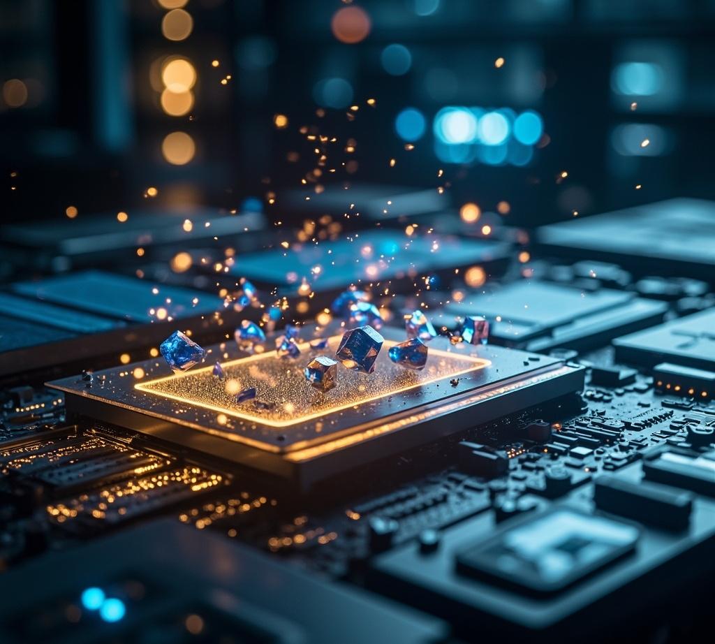 Caption: Close-up photo of a trader surrounded by multiple screens showing intraday U.S. stock action and breaking news on memory chips and EVs